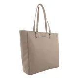 Bolso tipo tote color marrón con textura granulada, doble asa larga y detalle de tachas plateadas en los laterales.