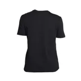 Remera negra de algodón con cuello redondo y mangas cortas. Estampado frontal con el logo de Nike y la frase "Basketball is music. Just do it." en color rosa.