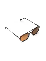 Anteojos de sol negros con lentes polarizados y protección UV, de diseño moderno.