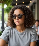 Lentes de sol cuadrados color carey con lentes negros polarizados.