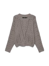 Sweater tejido color gris topo, con cuello redondo y manga larga.