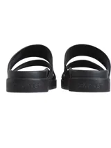 Sandalias negras tipo slide de doble tira con logo jacquard en relieve.