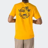 Remera amarilla de algodón con estampado del logotipo de la palmera en el pecho y la espalda.
