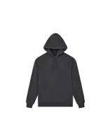 Buzo hoodie negro de algodón con capucha, cordón ajustable y bolsillo tipo canguro.