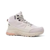 Bota de trekking Hi-Tec Dune color beige con detalles en rosa y suela con tecnología memory foam.