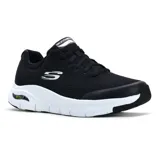 Championes deportivos Skechers Arch Fit, color negro, con capellada de malla knit y detalles sintéticos. Cuenta con cordones, plantilla Arch Fit removible y suela de goma flexible.