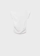 Top blanco de tejido mezcla de algodón, con cuello asimétrico y diseño entallado con cintura drapeada.