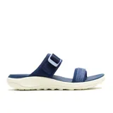 Sandalias Merrell District 4 Recast color azul marino con suela blanca.