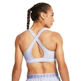 Top deportivo Under Armour naranja con tirantes cruzados en la espalda y banda inferior blanca con logo de la marca.