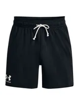 Short deportivo Under Armour Rival Terry negro con logo blanco estampado en la pierna izquierda.
