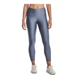 Calza de mujer Under Armour HeatGear® de tiro alto hasta el tobillo, color gris azulado, con cintura antideslizante y logo en la pierna.