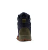 Bota de caña media Columbia Fairbanks Omni-Heat, color azul marino con detalles en verde oliva y suela marrón. Cuenta con tecnología impermeable y transpirable Omni-Tech, forro térmico reflectante Omni-Heat y entresuela TechLite para amortiguación.