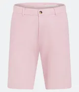 Bermuda de hombre en lino color gris claro, de corte recto, con textura discreta, bolsillos laterales y cierre frontal con botón y cremallera.