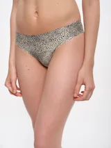 Bombacha de bikini color beige con estampado de manchas negras.