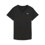 Remera Puma Essential V Neck negra de corte clásico, con cuello en V y logo blanco bordado en el pecho.