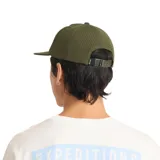Gorro tipo trucker de Roark, color verde oliva, con visera curva y logo triangular bordado en el frente.