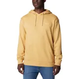 Buzo hoodie Columbia color mostaza con logo estampado en el pecho, bolsillo tipo canguro, puños y cintura acanalados.