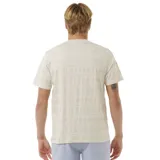 Remera color crema con estampado de rayas horizontales y motivos florales.