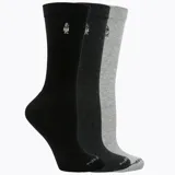 Pack de tres pares de medias de largo medio, confeccionadas en algodón con spandex. Incluye un par negro liso, un par gris oscuro jaspeado y un par gris claro jaspeado. Cada par presenta el logo de Hush Puppies bordado en blanco en la parte superior de la caña.