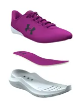 Championes Under Armour Phade RN 3 para mujer, color violeta con logo negro y suela blanca. Ideales para running.