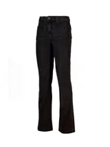 Jeans de tiro alto en color negro, estilo boot leg, con costuras que estilizan las piernas y tecnología Natural Flex para mayor comodidad.