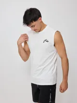 Musculosa blanca de algodón sin mangas, corte holgado y logo estampado en el pecho.