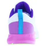 Championes de mujer Push acordonados, color blanco con detalles en negro, azul y rosa.