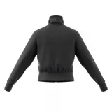 Campera Adidas Originals negra con tres líneas blancas en las mangas y logo bordado en el pecho.