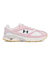 Zapatillas urbanas Under Armour HOVR Apparition unisex, color blanco con detalles en rosa y logo en negro.