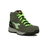 Bota de trabajo Diadora Utility Glove MDS Mid S3 Hro Src, color gris con detalles en negro y verde flúor.