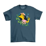 Remera azul con estampado de Milhouse Van Houten fumando.