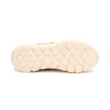 Zapatillas Caterpillar modelo Hex Lite Leather, color gris topo con detalles en rosa pálido. Capellada de cuero, forro interno de material reciclado, plantilla de espuma PU, suela de EVA liviana y ajuste con cordones.