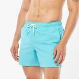 Short de baño celeste con textura de panal de abeja y cordón ajustable blanco.