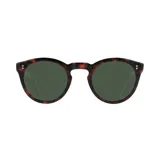 Lentes de sol con montura redonda de carey y lentes verdes.