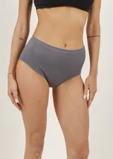 Bombacha bikini tiro alto de microfibra sin costuras, color gris. Forro 100% algodón.