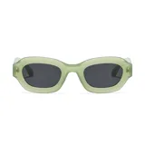 Lentes de sol unisex con montura rectangular de plástico color verde claro y lentes grises con filtro UV 400.