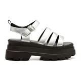 Sandalias con plataforma Korium Ashley, color dorado, con tiras horizontales y hebilla lateral.