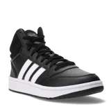 Championes Adidas Hoops 3.0 Mid Classic Vintage, de caña media, color negro con las tres tiras laterales blancas y suela blanca.