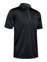 Chomba Under Armour Tech Polo para hombre, de color negro con logo en el pecho y detalles en gris en el cuello. Confeccionada con tejido UA Tech™ de secado rápido y corte holgado.