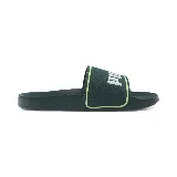 Chancletas Puma Leadcat 2.0 negras con logo blanco y borde verde.