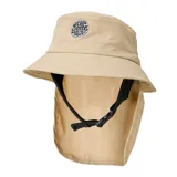 Sombrero tipo bucket Rip Curl Surf Series color beige con logo estampado en el frente y protección para el cuello.