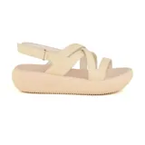 Sandalias negras de cuero Usaflex con plataforma, tiras cruzadas y ajuste con velcro.