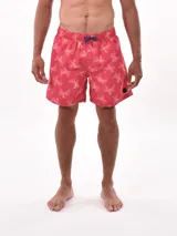 Short de baño con estampado de hojas en tonos celestes, con cinturilla elástica y cordón ajustable.
