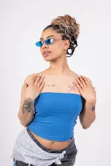 Top strapless de algodón con lycra, color rosa.