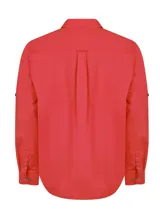 Camisa casual de hombre RKF Galiton, color amarillo claro, de manga larga ajustable con botones de madera. Confeccionada en popelina 100% algodón orgánico, con bolsillo de pecho con logo bordado y protección UV 20+.