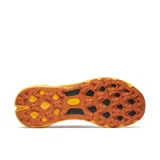 Championes de trail running Merrell Agility Peak 5, color celeste con detalles en azul y amarillo. Suela Vibram Megagrip color naranja.
