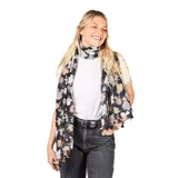 Pashmina rectangular de viscosa liviana con estampado floral multicolor.