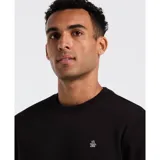 Buzo negro de cuello redondo en felpa suave de algodón con logo bordado en el pecho. Cuenta con cuello, puños y cintura acanalados.