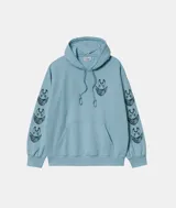 Buzo hoodie Carhartt WIP color celeste con capucha ajustable con cordón, bolsillo tipo canguro y estampado del logo en el pecho y en las mangas.