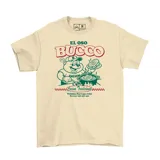 Remera color crema con estampa del logo de "El Oso Bucco", un oso cocinando en una olla.